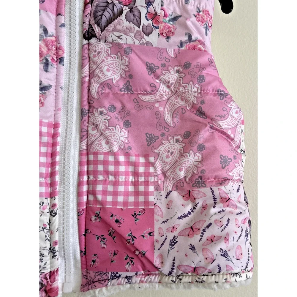 Cracker Barrel Toddler Girls Patchwork Quilt shabby chic cottage Puffer Vest 4T